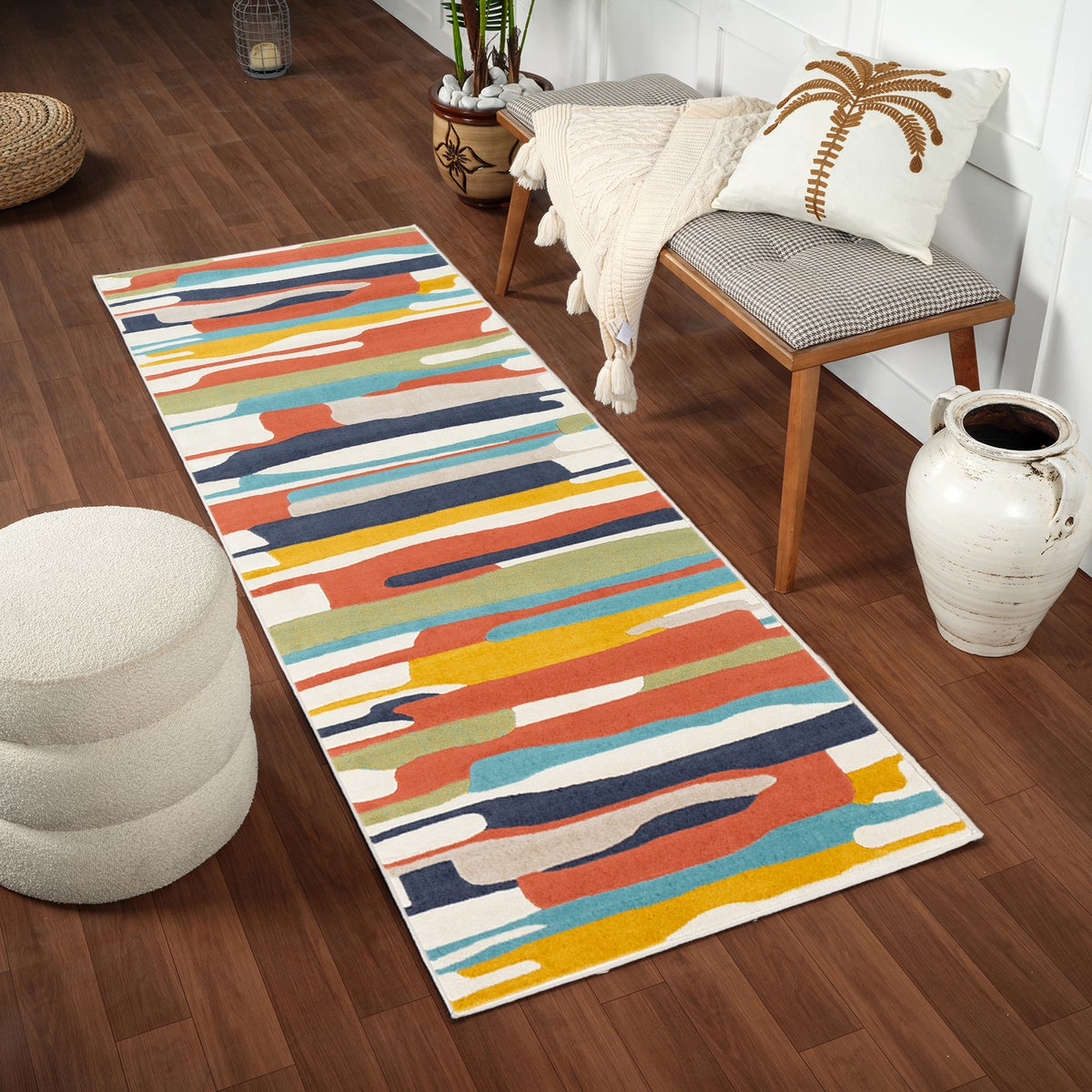 Modern Scandinavisch halkleed, veelkleurig/oranje, 80x220 cm, ANAIS