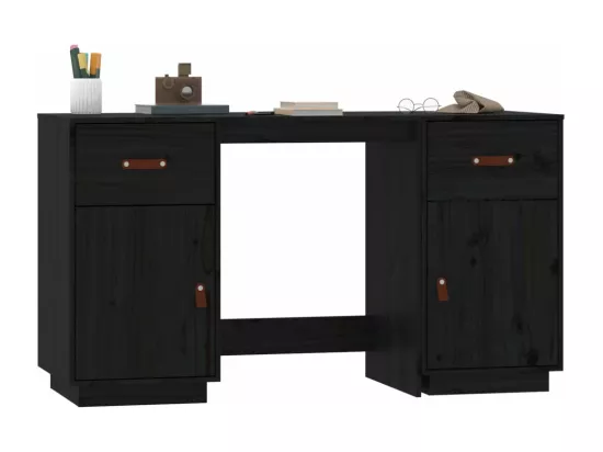 Bureau avec armoires Noir 135x50x75 cm Bois massif de pin