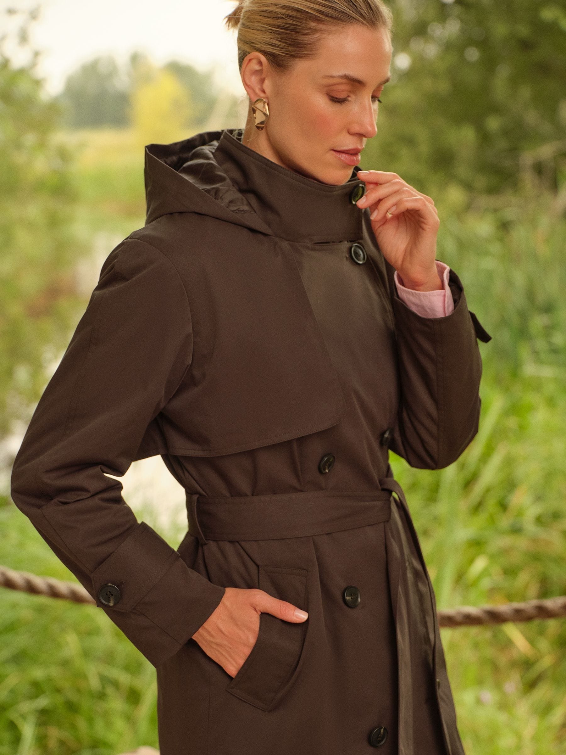 Love & Roses gewatteerde trenchcoat met capuchon