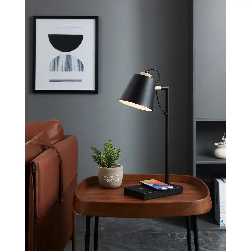 EGLO Lacey-Qi Tafellamp/Bureaulamp - LED - 50 cm - Zwart/Bruin opladen