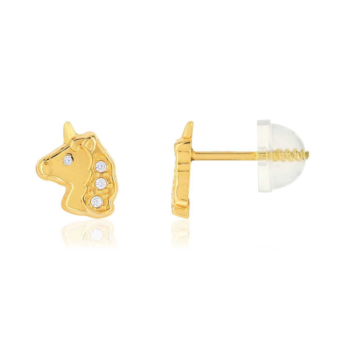 Boucles d'oreilles or jaune 375 zirconias. Motif cheval.