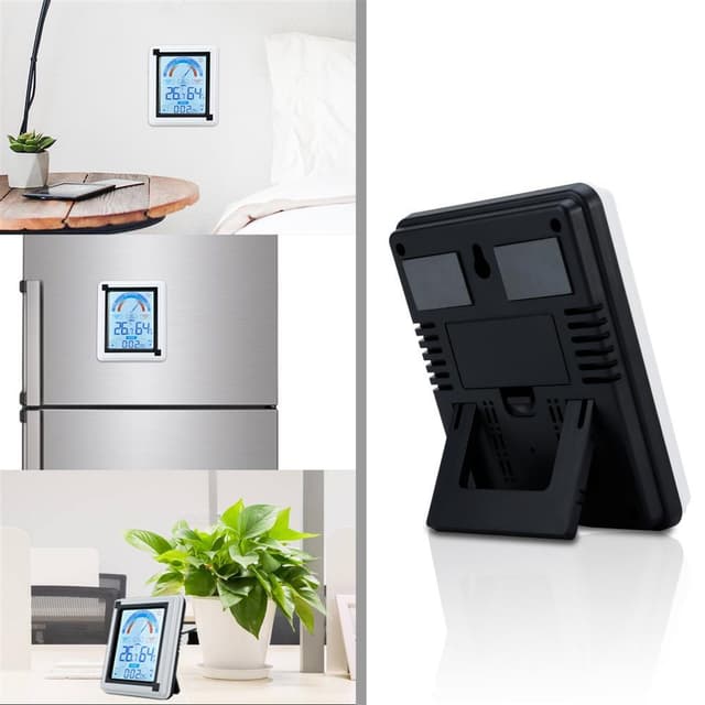 Termometer LCD Touch-termometer med ur (hvid)