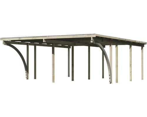 Dubbele carport Karibu Eco 2C van PVC-panelen met 2 inrijbogen, zonder beslag, 527x576 cm, drukgeïmpregneerd