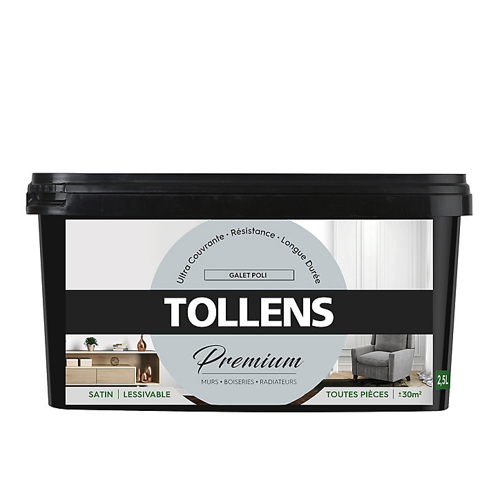 Peinture Tollens premium murs, boiseries et radiateurs galet poli satin 2,5L