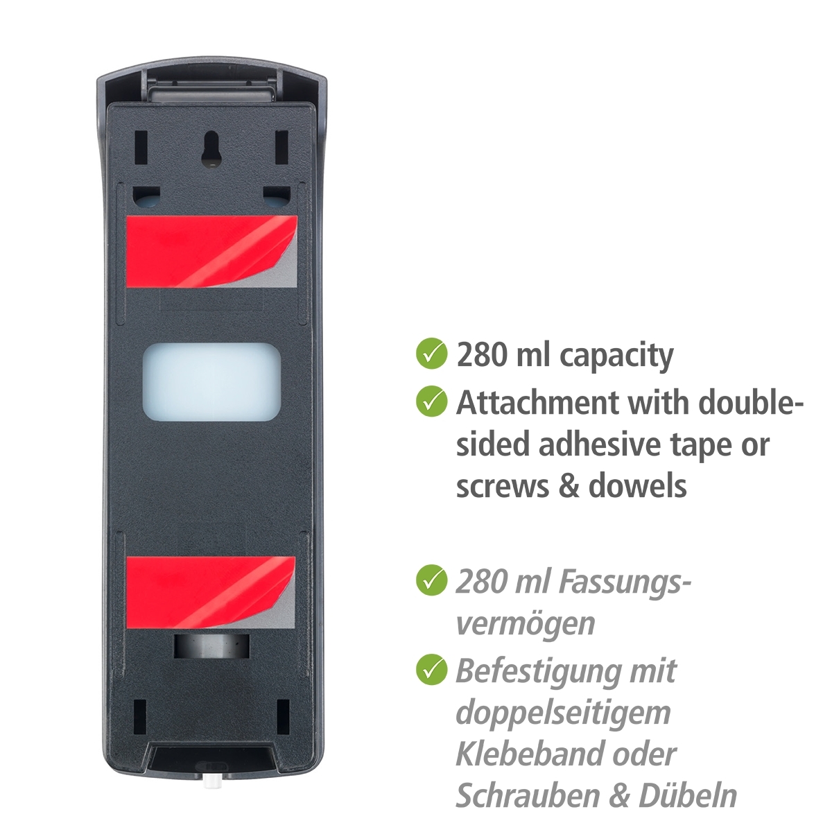 Wenko Ranera desinfectie & zeep wanddispenser 280 ml kunststof mat zwart