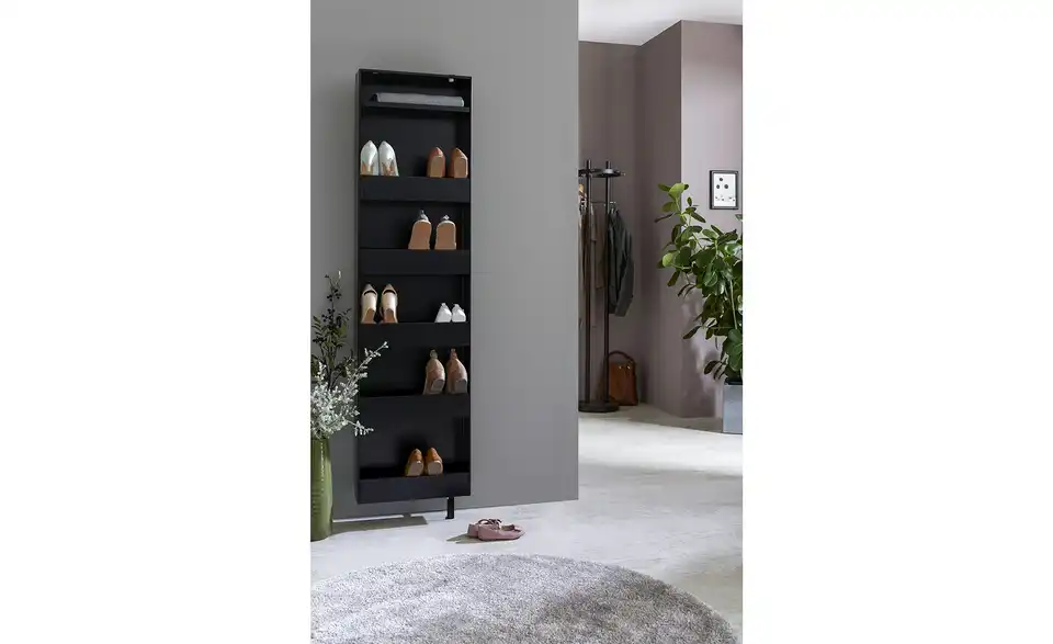 Schuh- und Mehrzweckschrank Santarem Schwarz, bronzefarben Spiegelfront (Bronze)