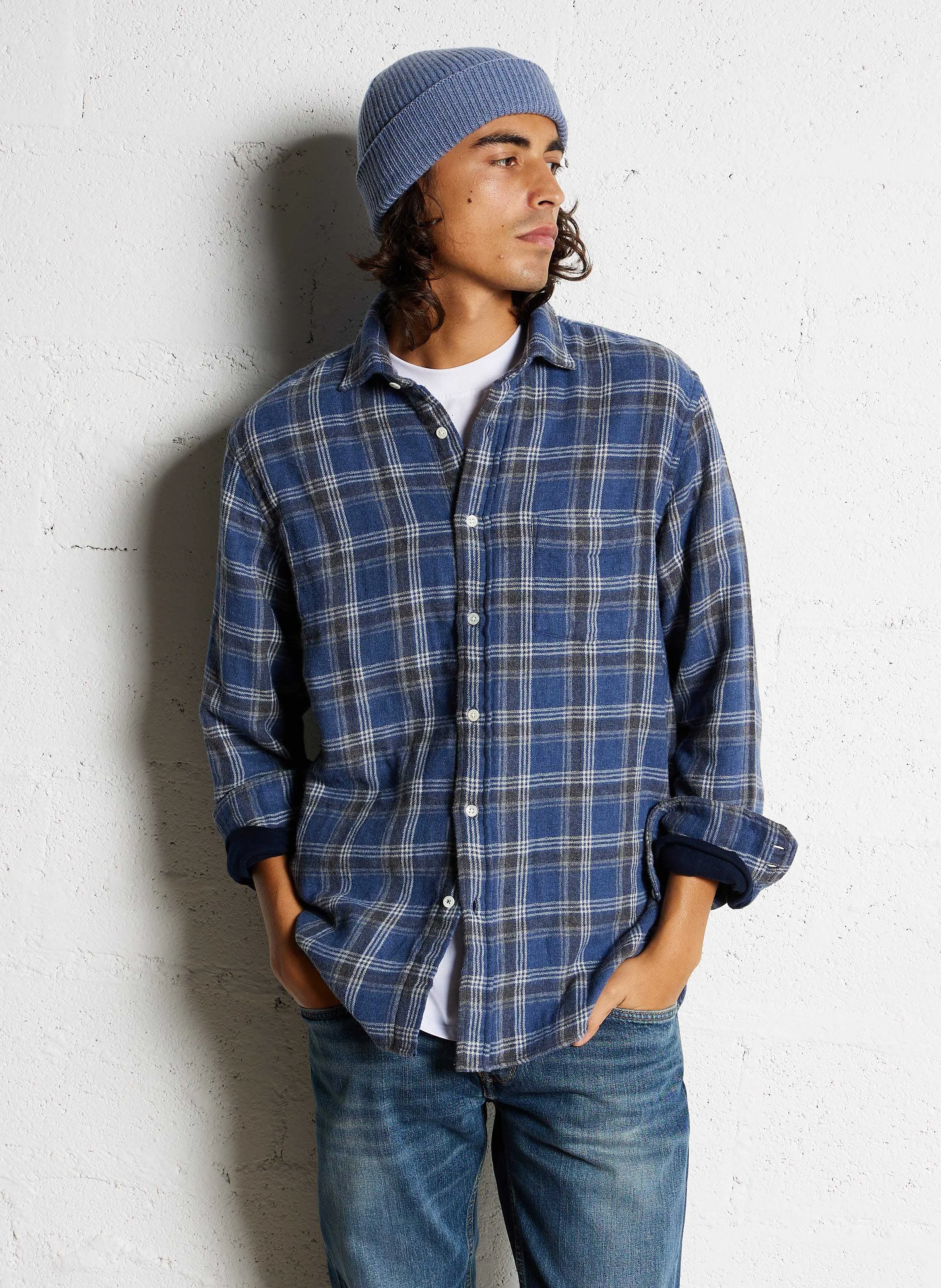 PAUL - Chemise col classique droite en coton imprimé | Bleu