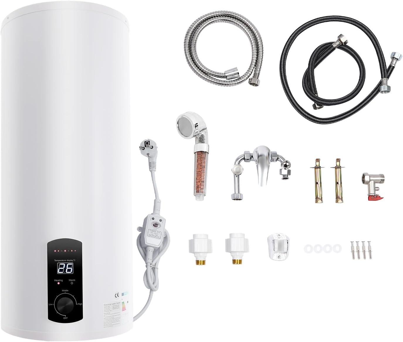 Warmwasserspeicher Boiler 50L/80L/100L/120L, Energiesparend 2000W Vertikaler Wandmontierter warmwasserboiler mit LED-Temperaturanzeigee für Badezimmer, Friseursalons Smart Boiler (100L)