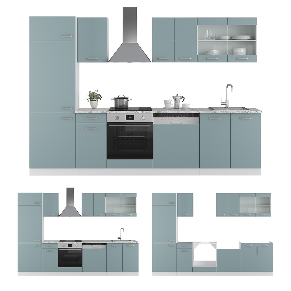 Vicco Küchenzeile R-Line Solid Weiß Blau Grau 300 cm modern Küchenschränke Küchenmöbel