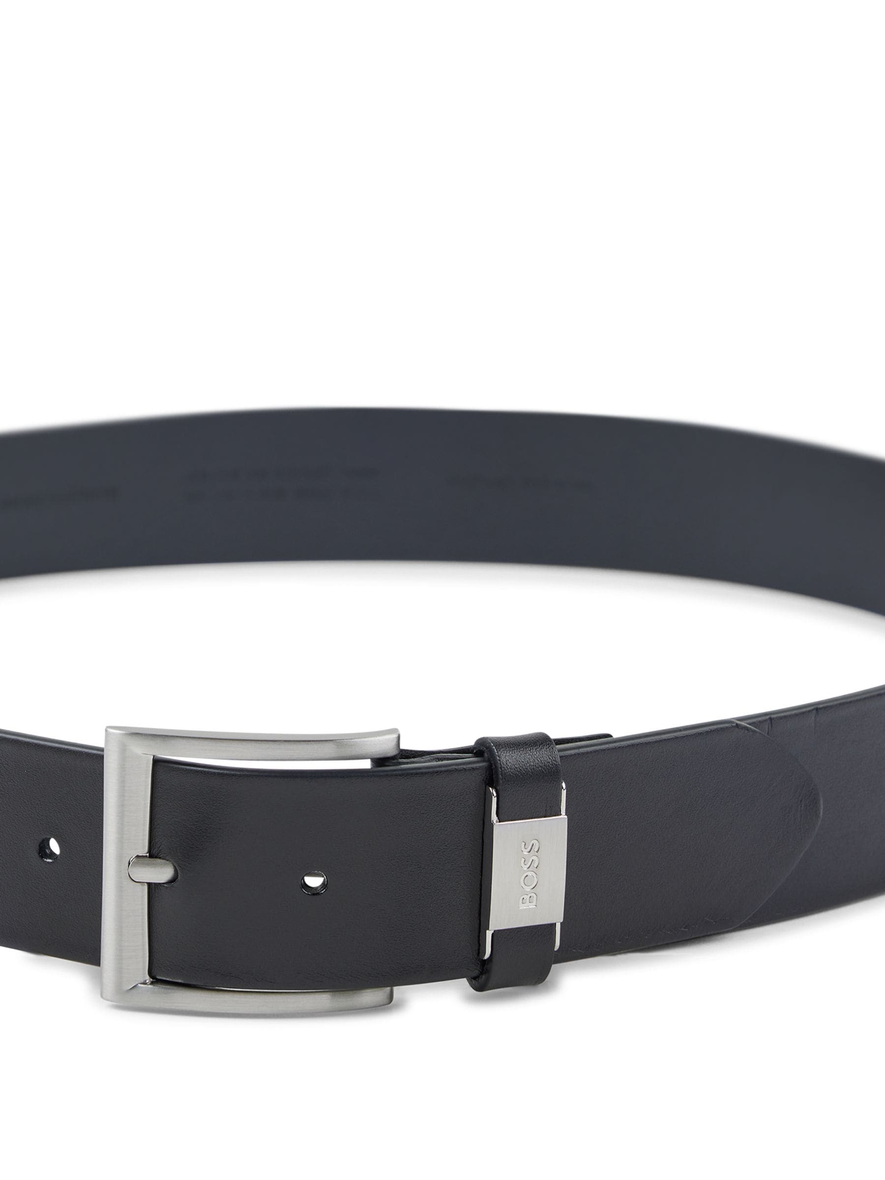 Zwart - BOSS Brushed Metal Leather Belt