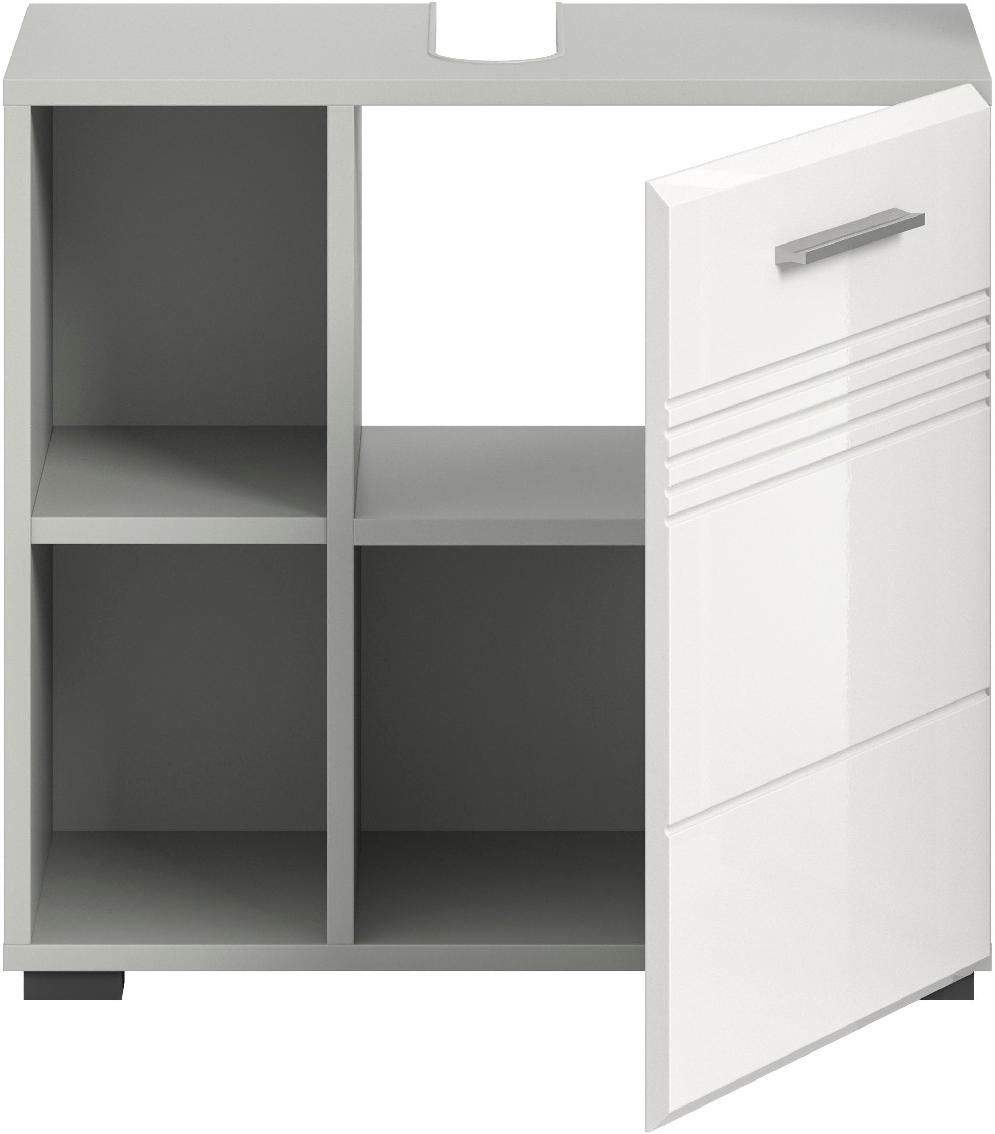 welltime Waschbeckenunterschrank »Calcio, Breite 60 cm, 1 Türen, 2 Einlegeböden, 2 offene Fächer« geteilte Rückwand, MDF Front, Badschrank, Bad-Möbel, Badezimmer