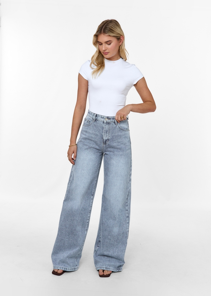 Wide leg classic jeans sea blauw
