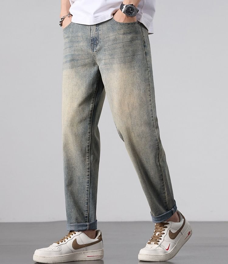 Nataro - Hoge taille gewassen rechte jeans