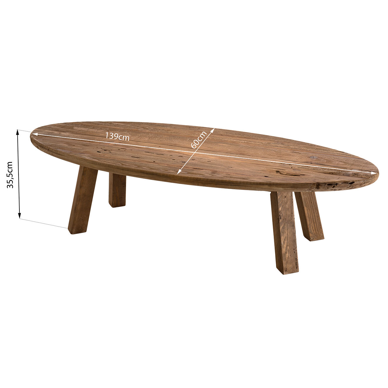 Macabane Table basse ovale Sandy bois naturel  - 139x60x35.5 cm