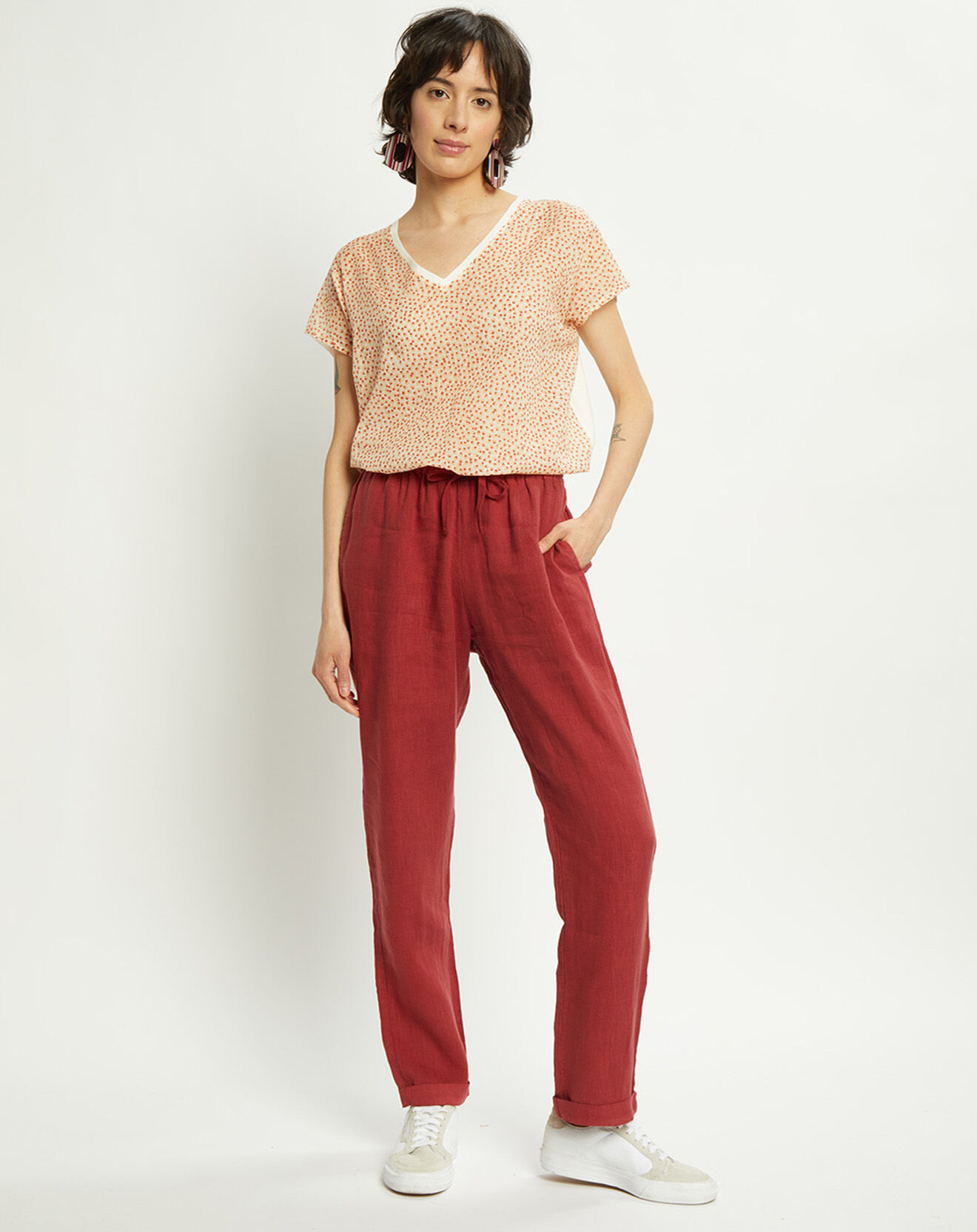 Harris Wilson T-Shirt en Coton & Lin Isaline imprimé papaye