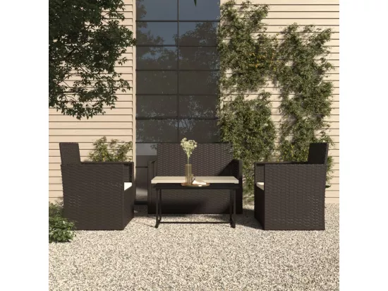 Mobilier d'extérieur 4 pcs avec coussins Résine tressée Noir