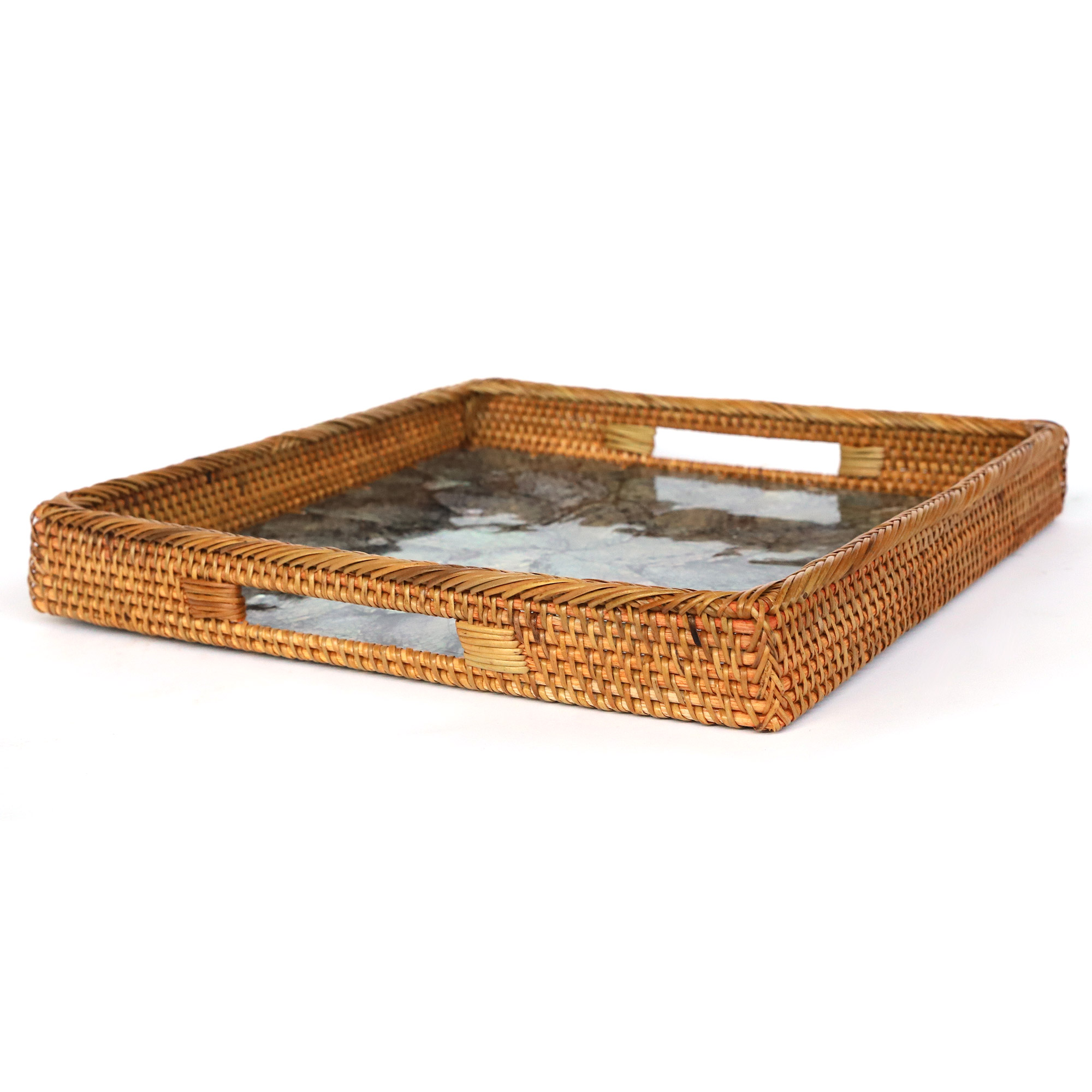 Rattan-Tablett mit Perlmutt-Boden, B 30 cm, L 30 cm, H4 cm zu 39,00