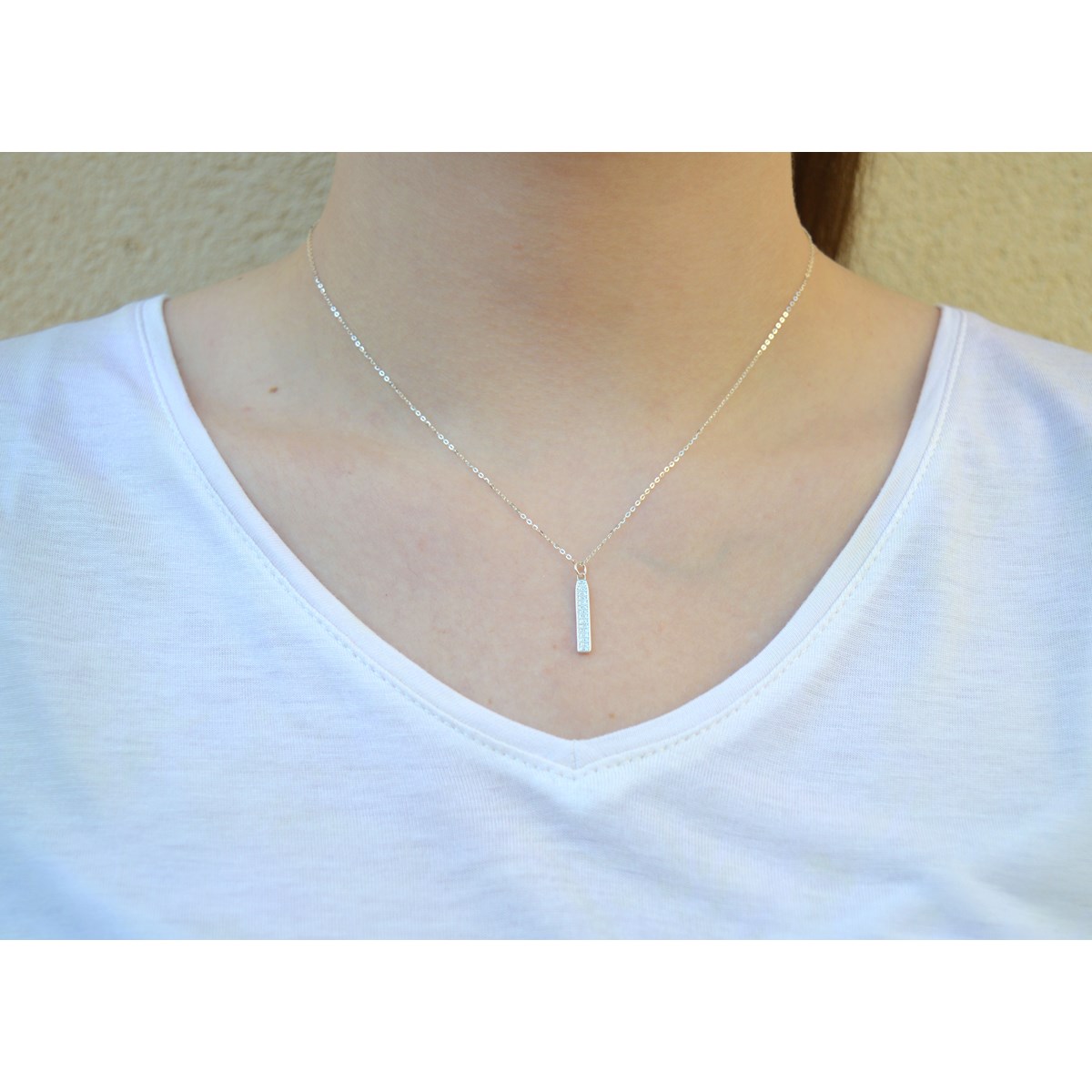 Collier délicat médaille rectangle zirconium argent 925