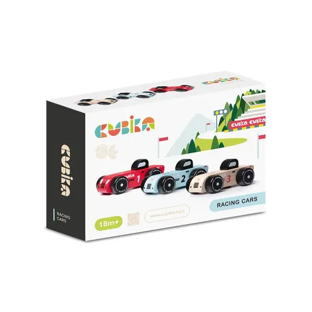 Cubika Rennauto Set aus Holz, 3-teilig