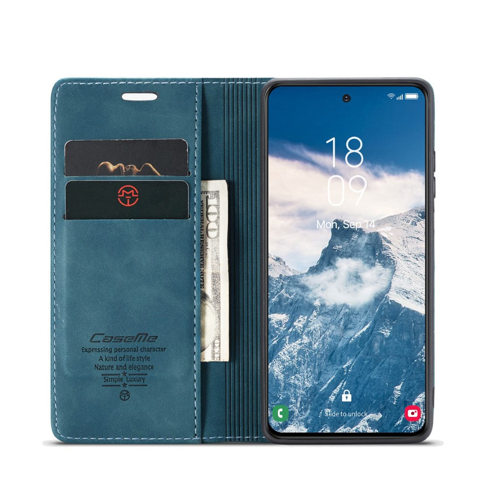 Samsung Galaxy S25 Leder Tasche Flip Wallet Etui mit Kartenfächern - Blaugrün