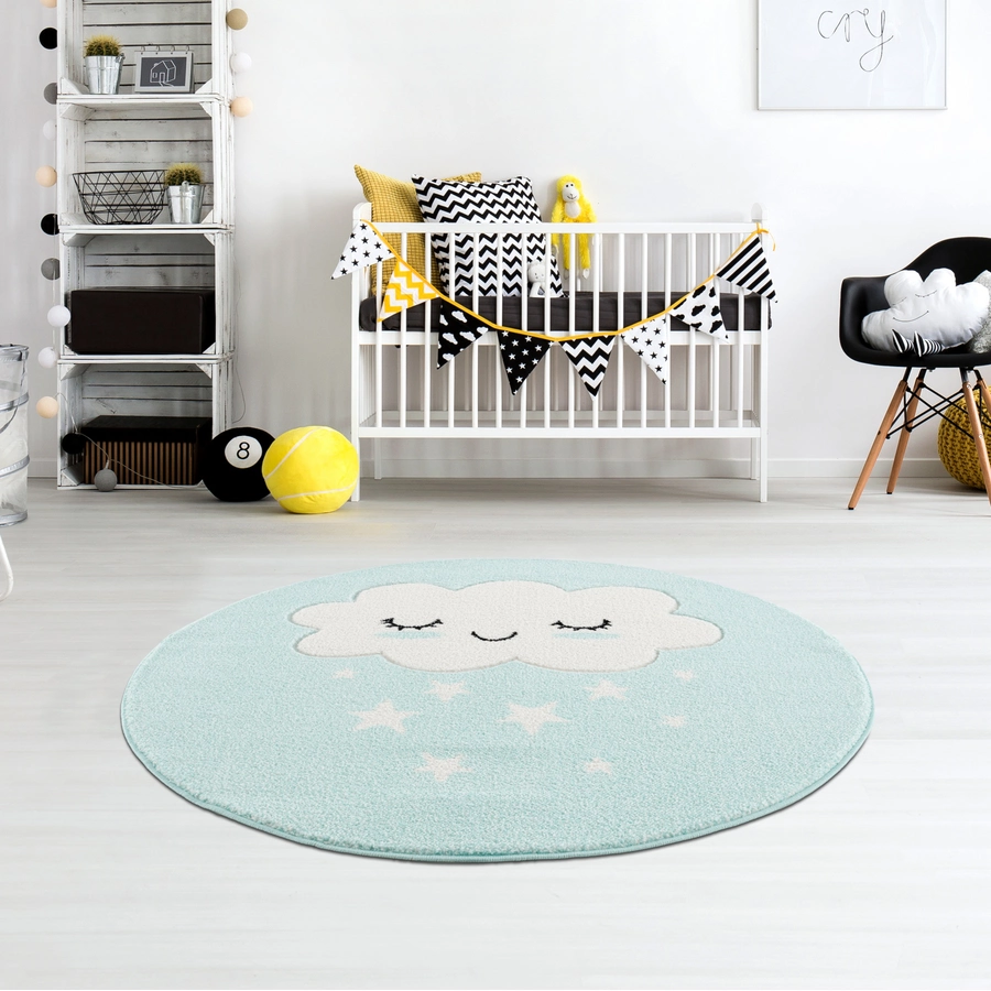 LIVONE Kinderteppich Kids love Rugs WOLKE Rund mintweiss