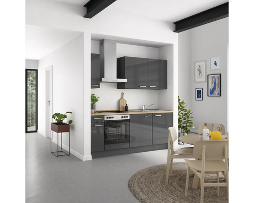 NOBILIA keukenblok met apparatuur Urban 210 cm leigrijs hoogglans voorgemonteerde variant links 4004539009097