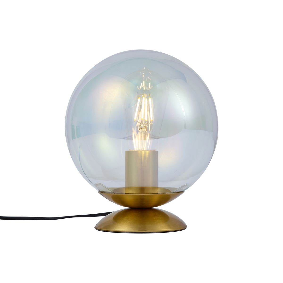 Art deco tafellamp messing met smoke regenboog glas  - Pallon