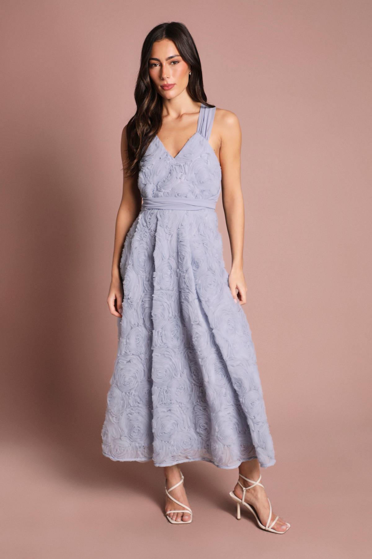 Coast Robe Midi Texturée À Broderies Florales En Mesh