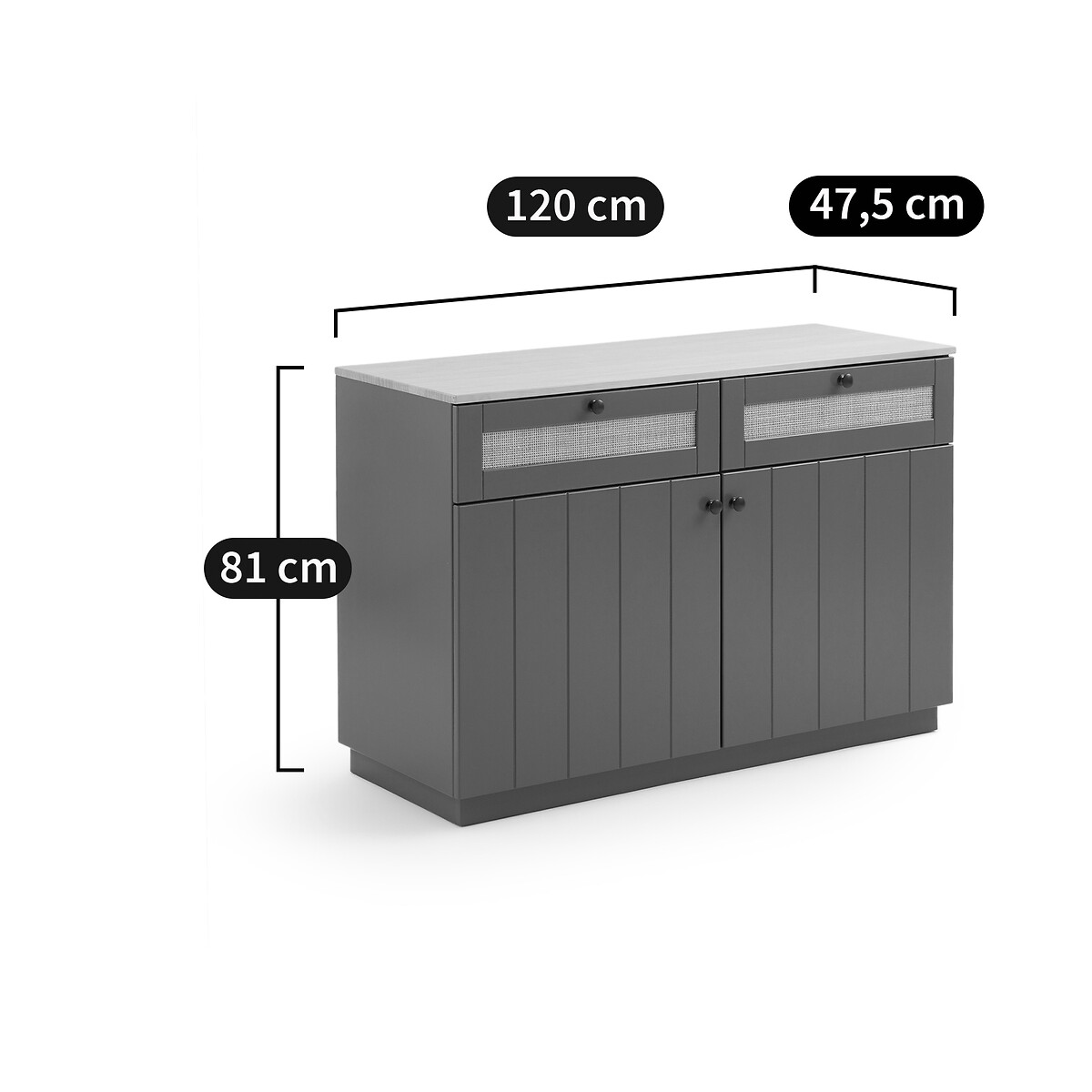 LA REDOUTE INTERIEURS<br>Móvel buffet 2 portas, 2 gavetas, pinho, Nourry