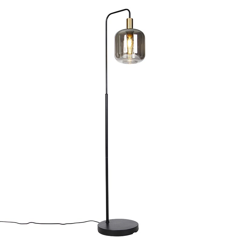 Design vloerlamp zwart met goud en smoke glas - Zuzanna