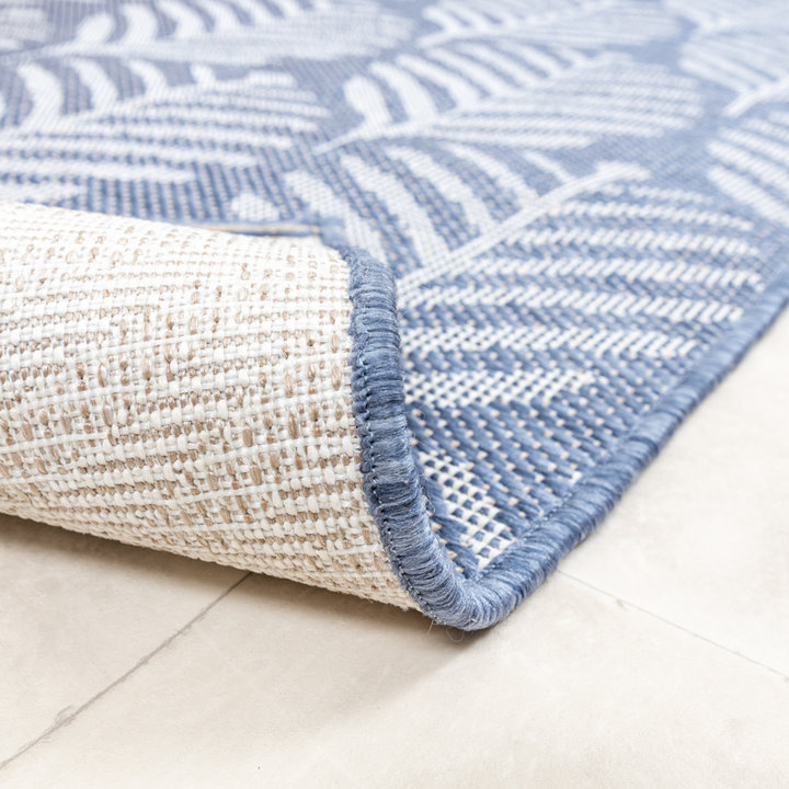 Rond buitenkleed - Summer Leaves Blauw | Botanisch