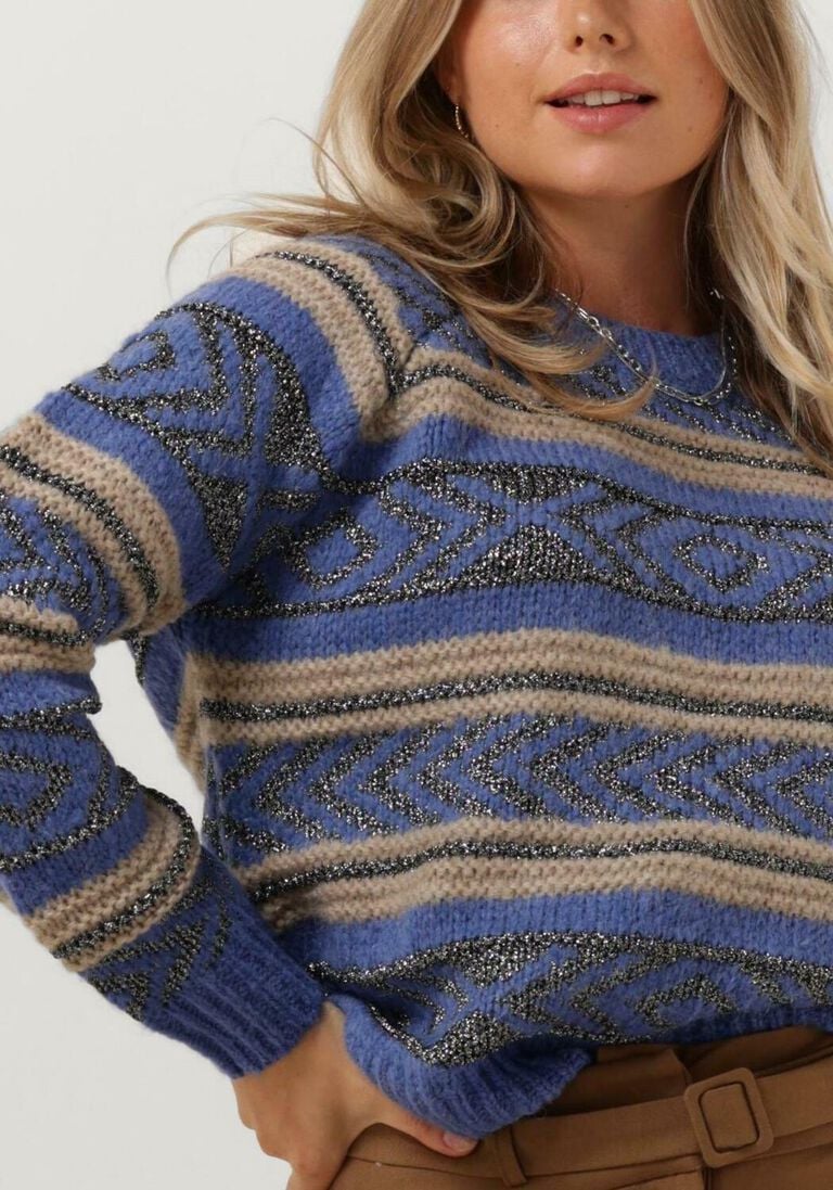 SCOTCH & SODA blauwe scotch & soda trui metallic fair isle pullover