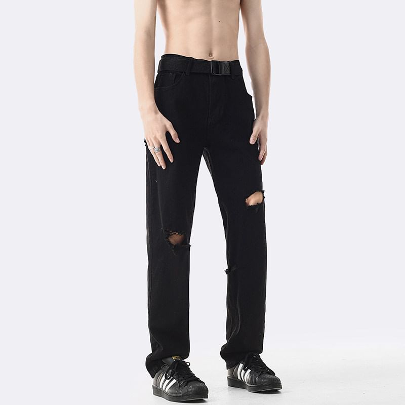 Breeson - Mid Rise Washed Distressed Loose Fit Jeans