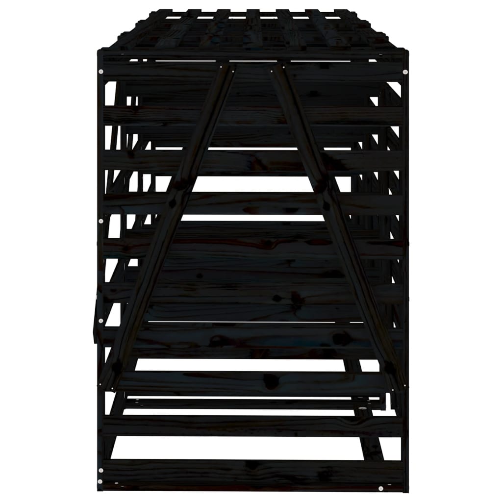 Abri pour poubelle triple sur roulettes noir bois massif de pin