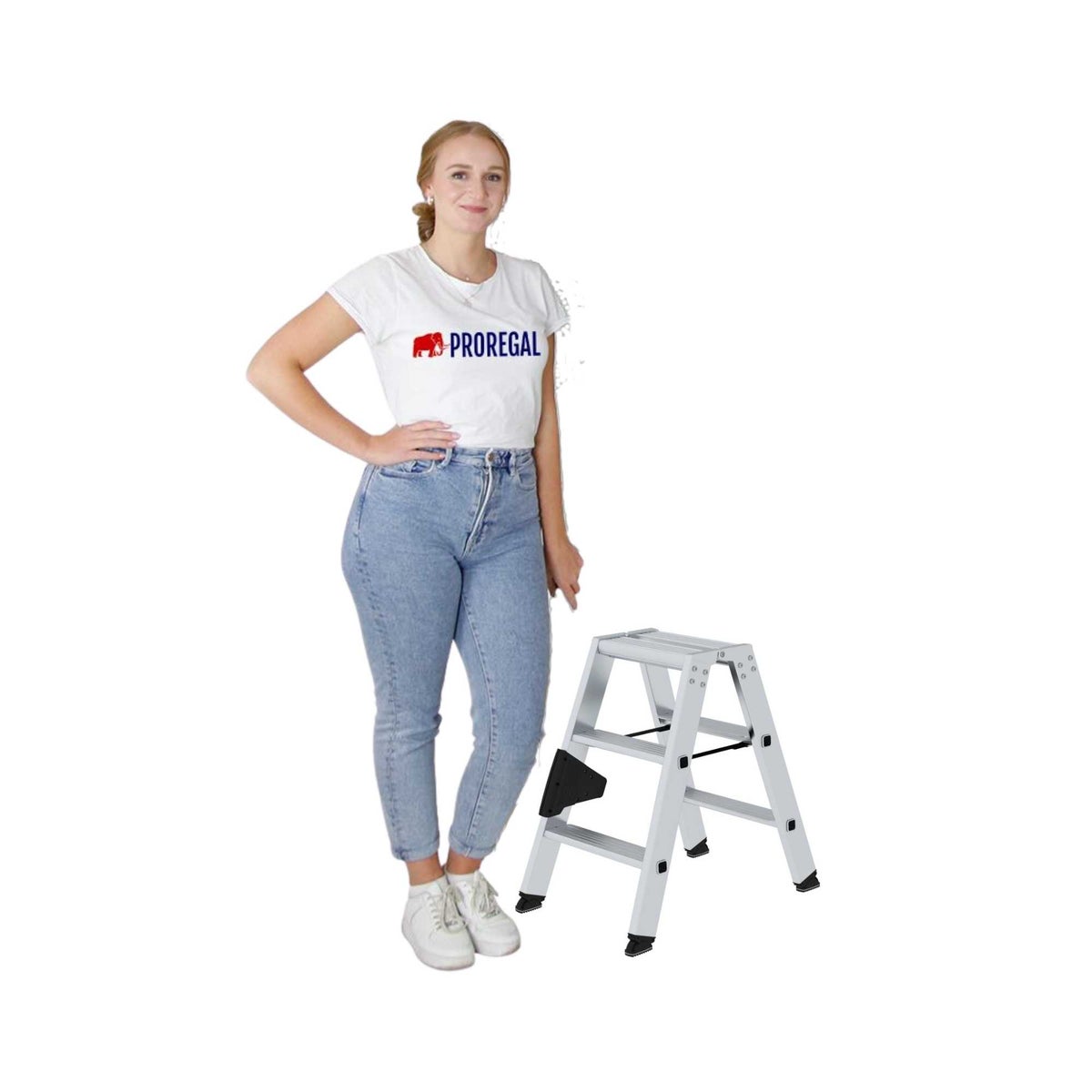 PROREGAL Trapladder, dubbelzijdig toegankelijk, 2 x 3 treden