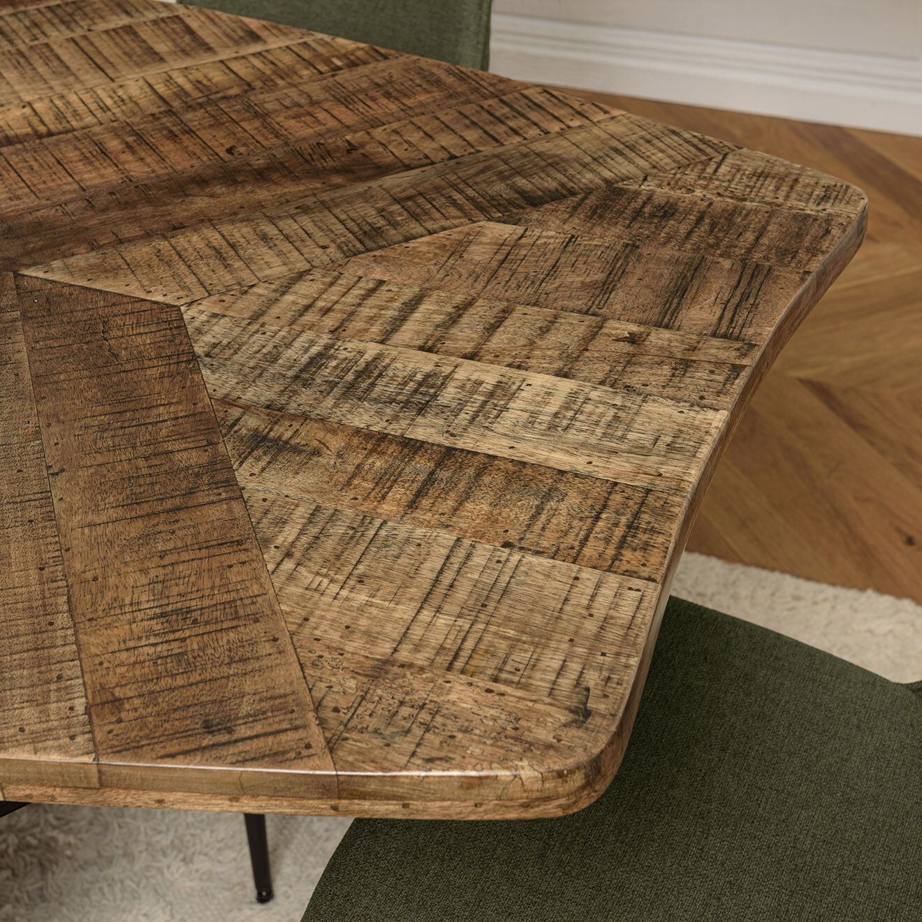 Macabane Table à manger bords concaves bois recyclé Kiara bois - 200x100x78 cm