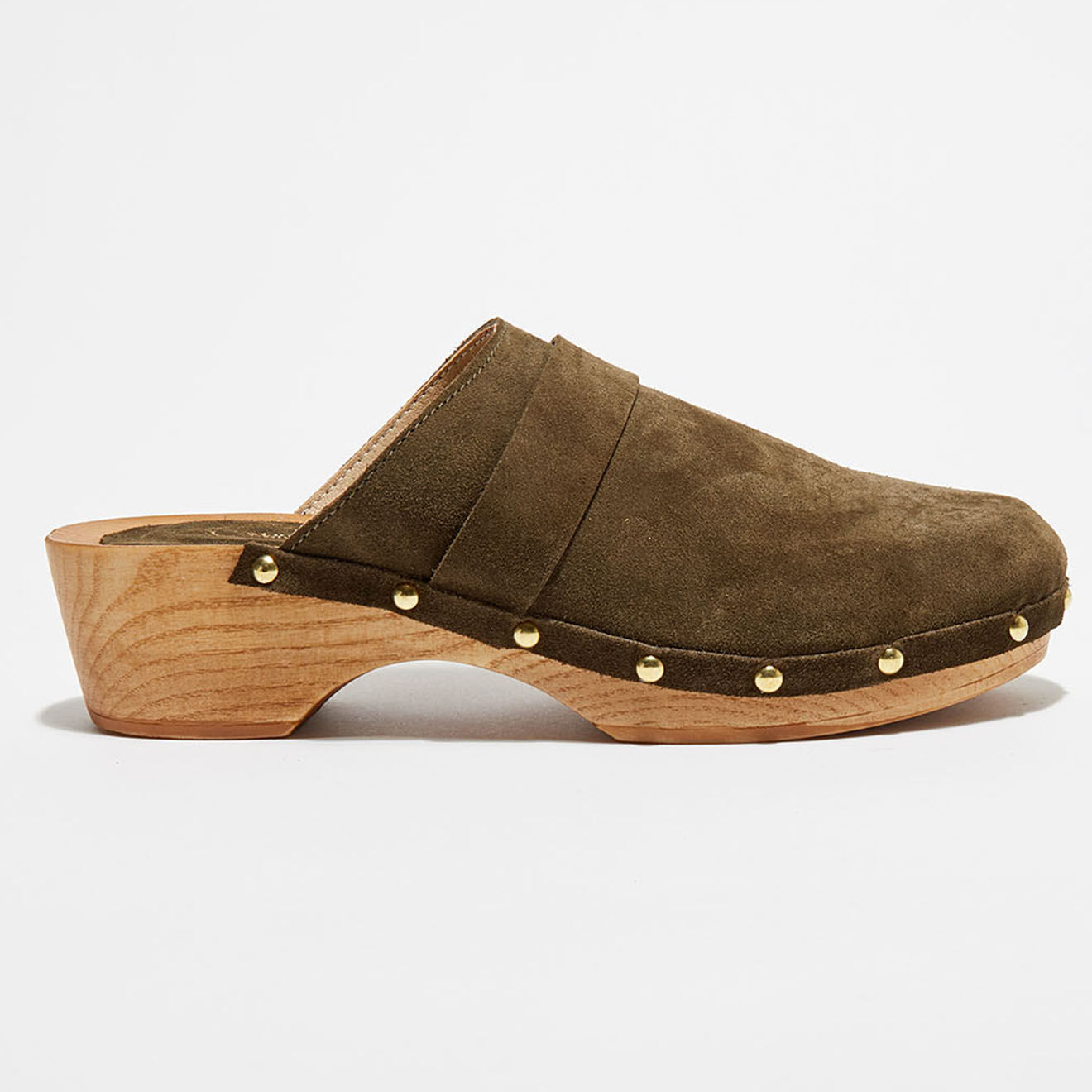 Apologie Studio Sabots en Velours de Cuir Paige kaki - Talon 4.5 cm
