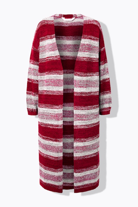 Strickjacke, extra lang, offene Form, Blockstreifen