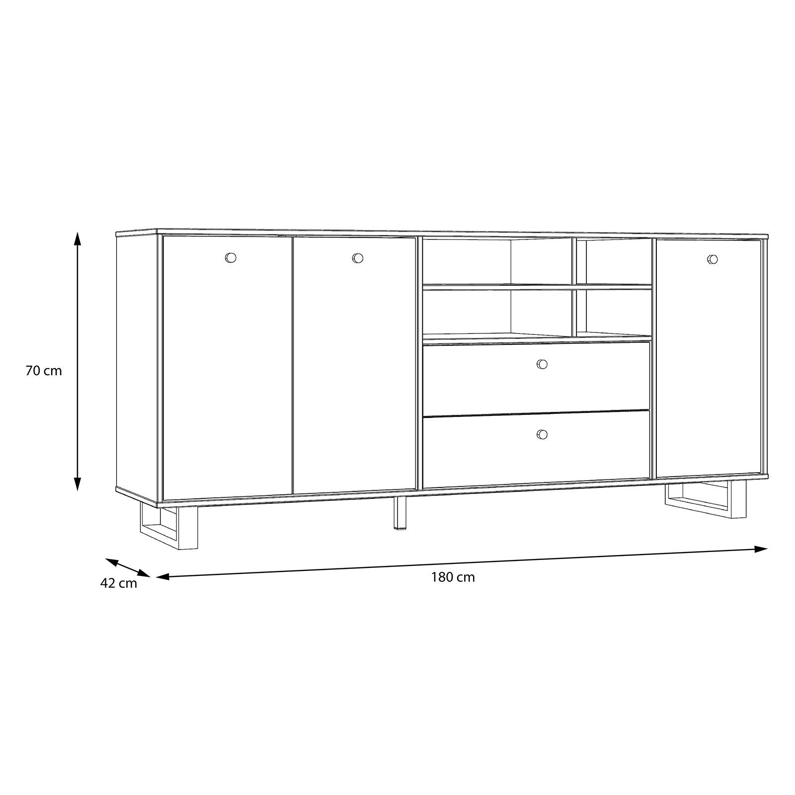 Sideboard - Colonial Eiche - schwarz - 180 cm