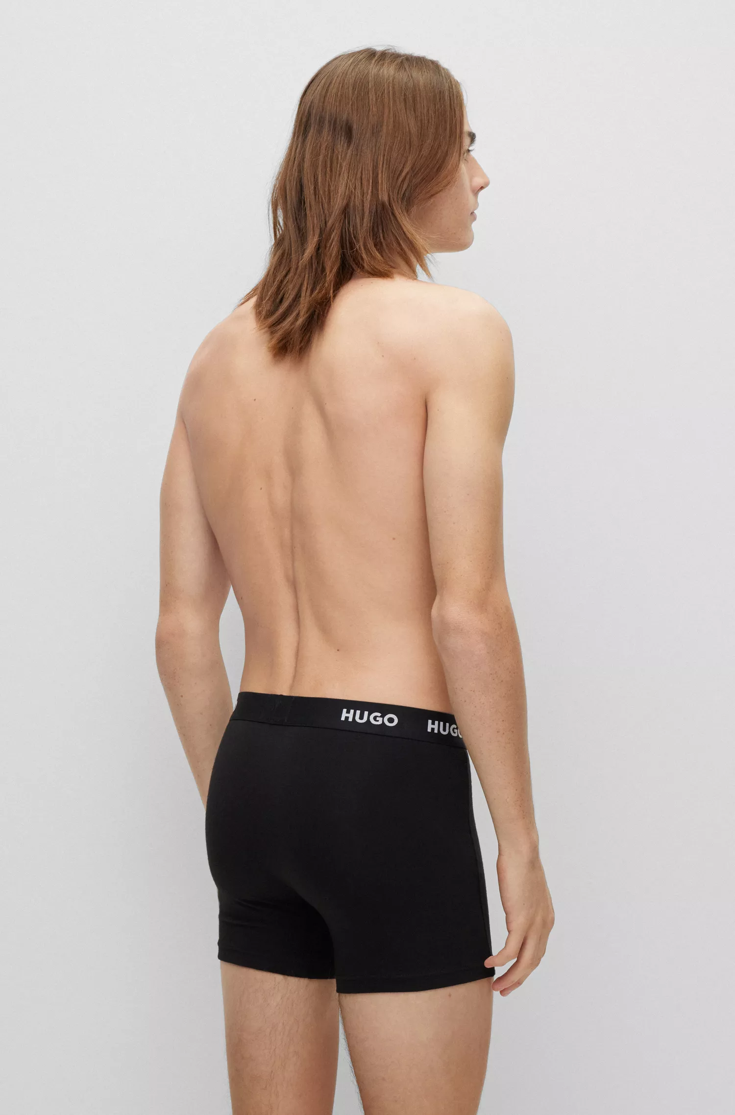 HUGO Vermelho - Pacote com três cuecas boxer de algodão elástico com cós com o logotipo.