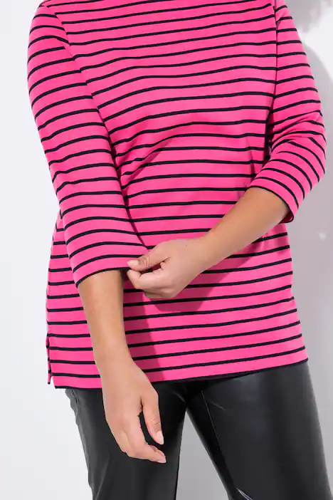 T-Shirt, Classic Fit, Ringel, 3/4-Ärmel, hibiskuspink