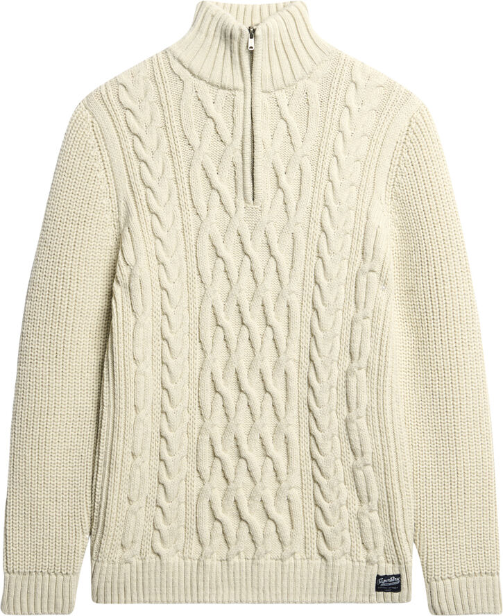 Superdry JACOB CABLE KNIT HALF ZIP Ecru
