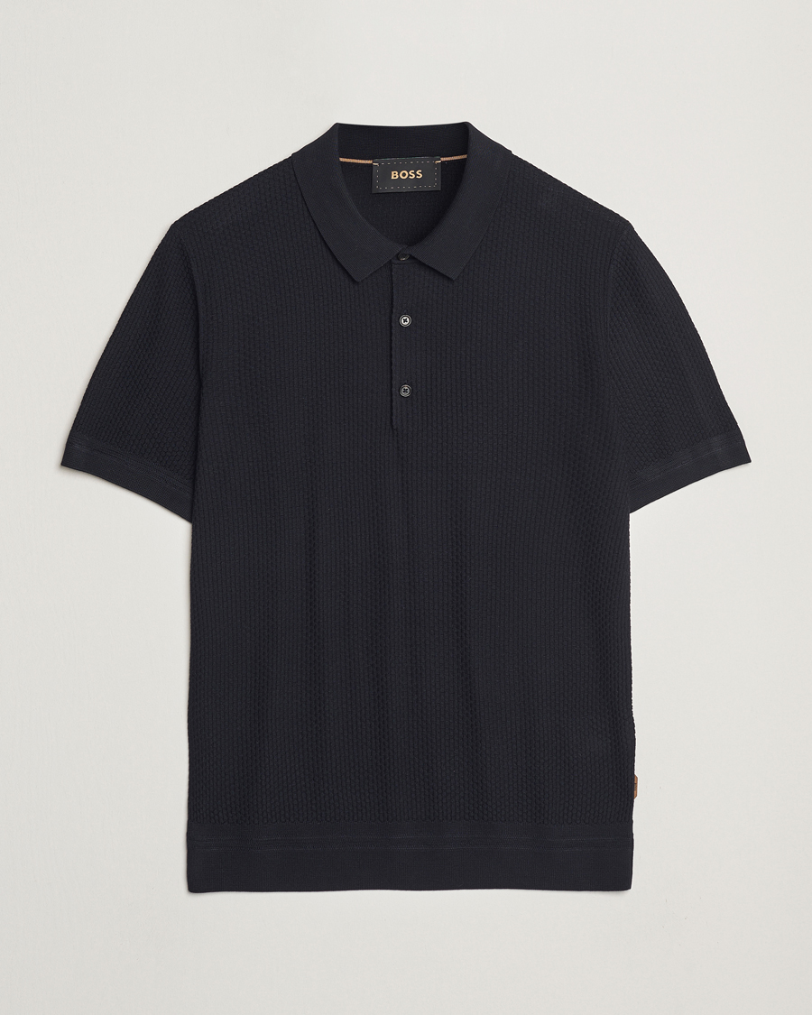 BOSS CAMEL Jeffrey Silk Knitted Polo Dark Blue