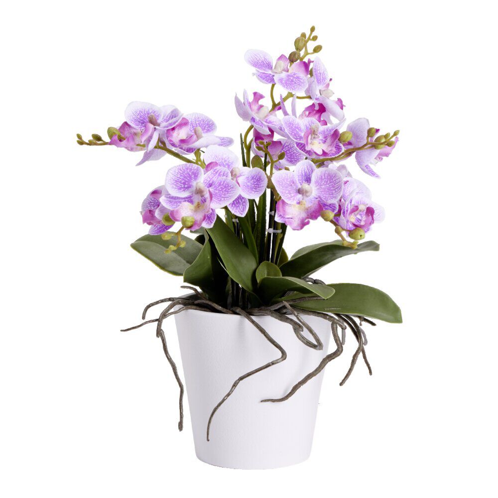 Fleurs artificielles en pot orchidée rose 5 branches H32cm - 3 modèles