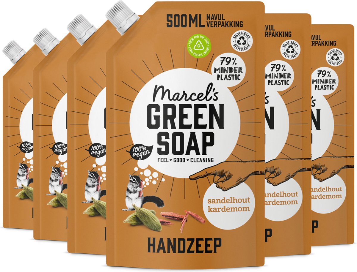 6x Marcel’s Green Soap Handzeep sandelhout & kardemom navul (500 ml)