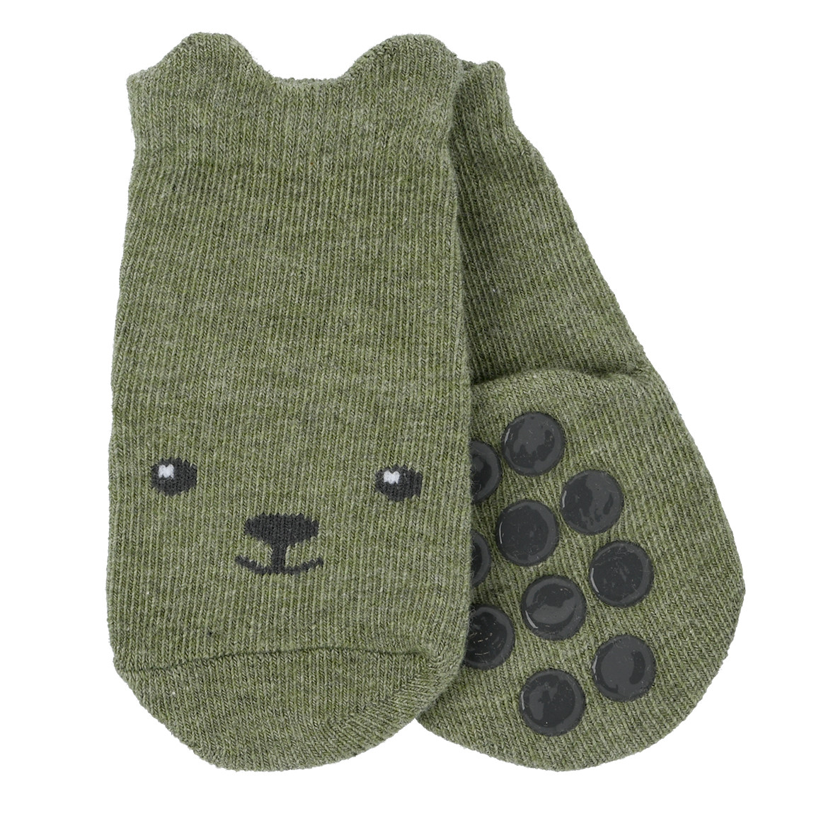 Topomini 2 Paar Newborn Socken mit Antirutschsohle hellgrau / dunkeloliv
