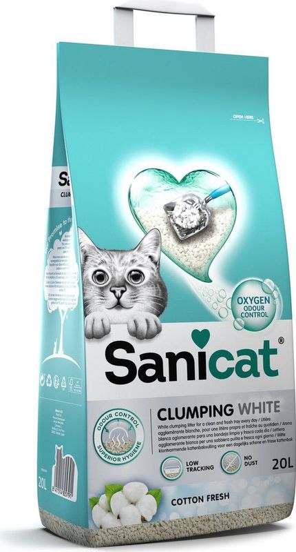 Sanicat Clumping White Cotton Fresh - Kattenbakvulling - 20 l