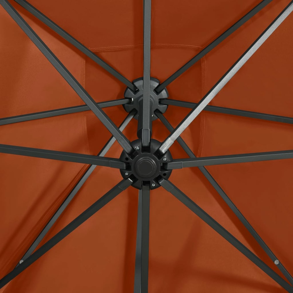 Parasol meuble de jardin déporté avec mât et lumières led 250 cm terre cuite