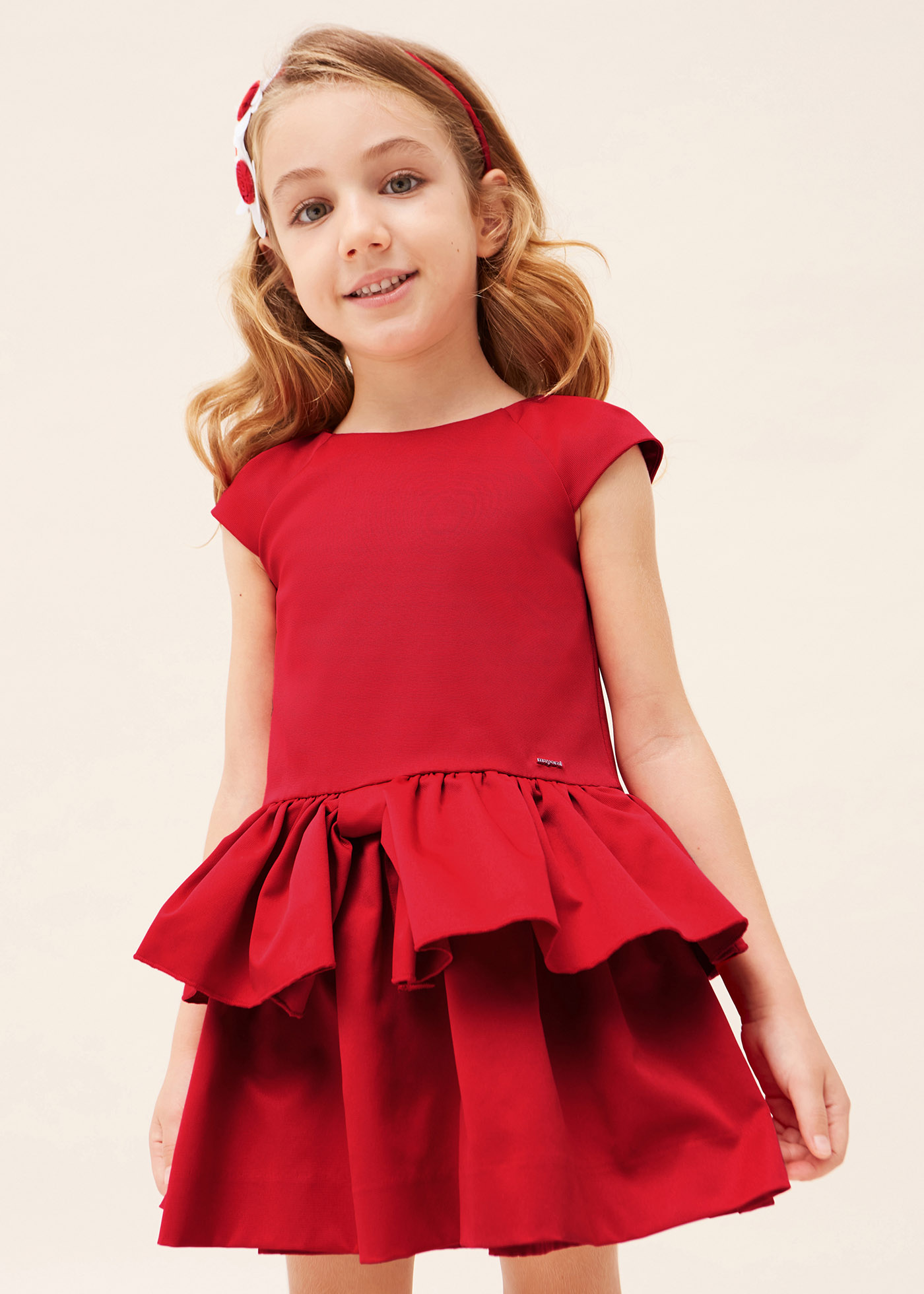 Vestido infantil com aplique de laço otomano