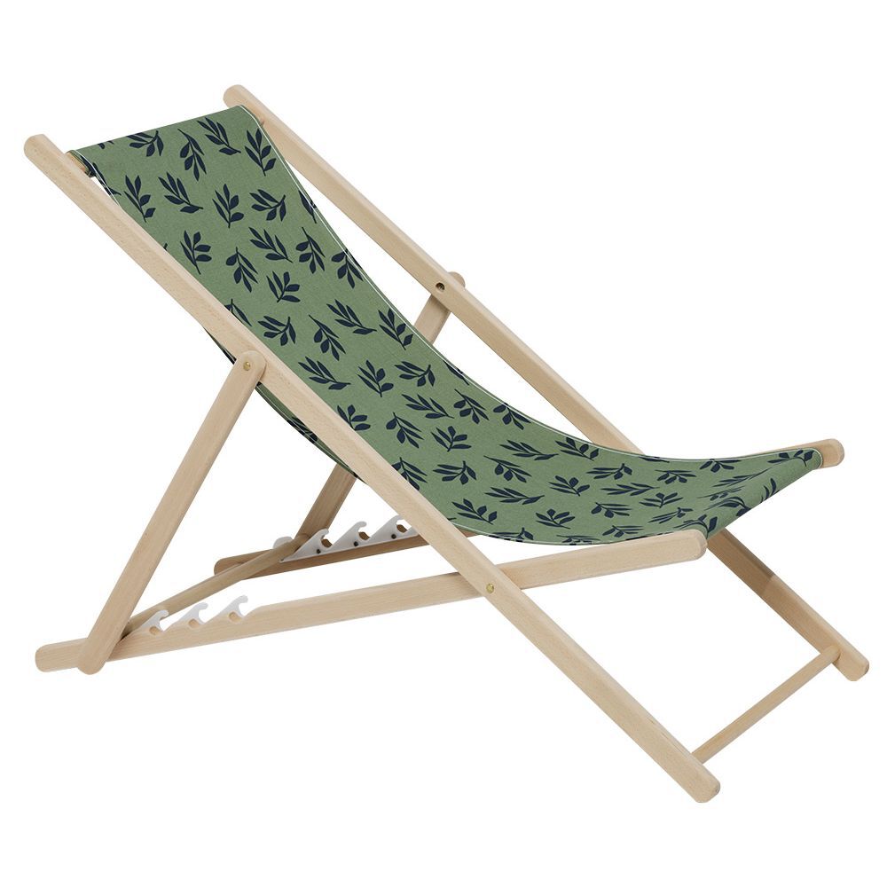 Chilienne Wodd hêtre et tissu coton vert motif olivier 96x56xH96cm